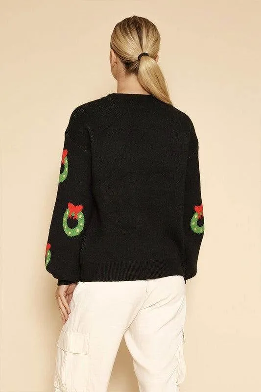 All over wreath holiday knit sweater