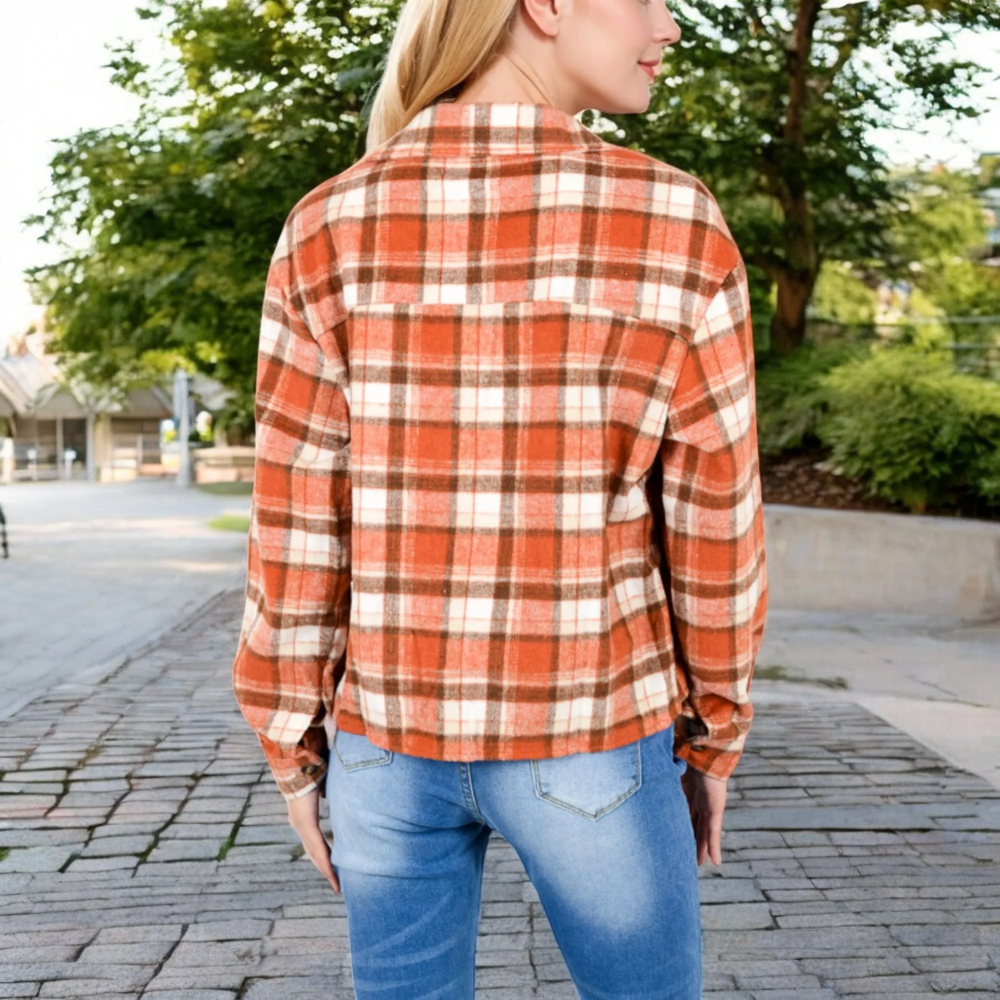 Anna-Kaci Women's Button-Up Plaid Shirt with Chest Pockets and Long Sleeves