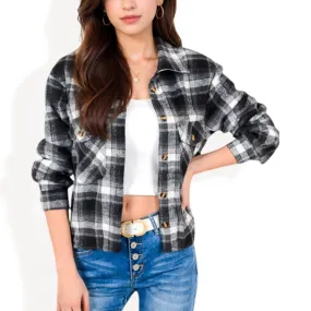 Anna-Kaci Women's Button-Up Plaid Shirt with Chest Pockets and Long Sleeves