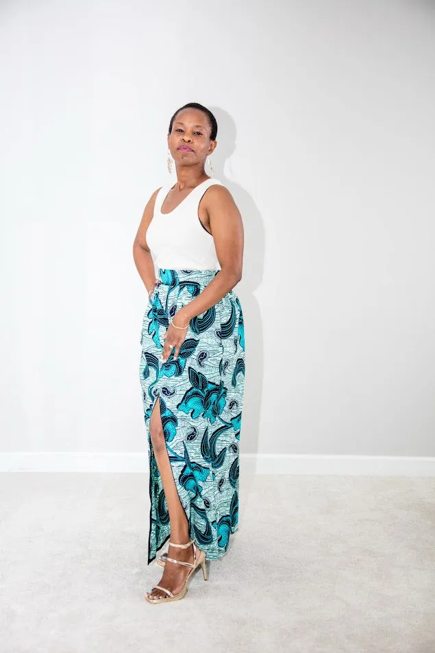 Avogan Maxi Skirt- Teal watercolor pattern Maxi Skirt