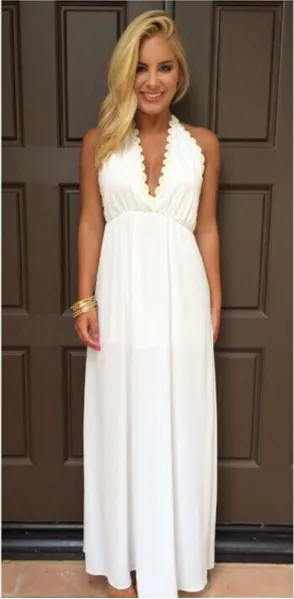 Backless V-neck White Long Chiffon Party Dress