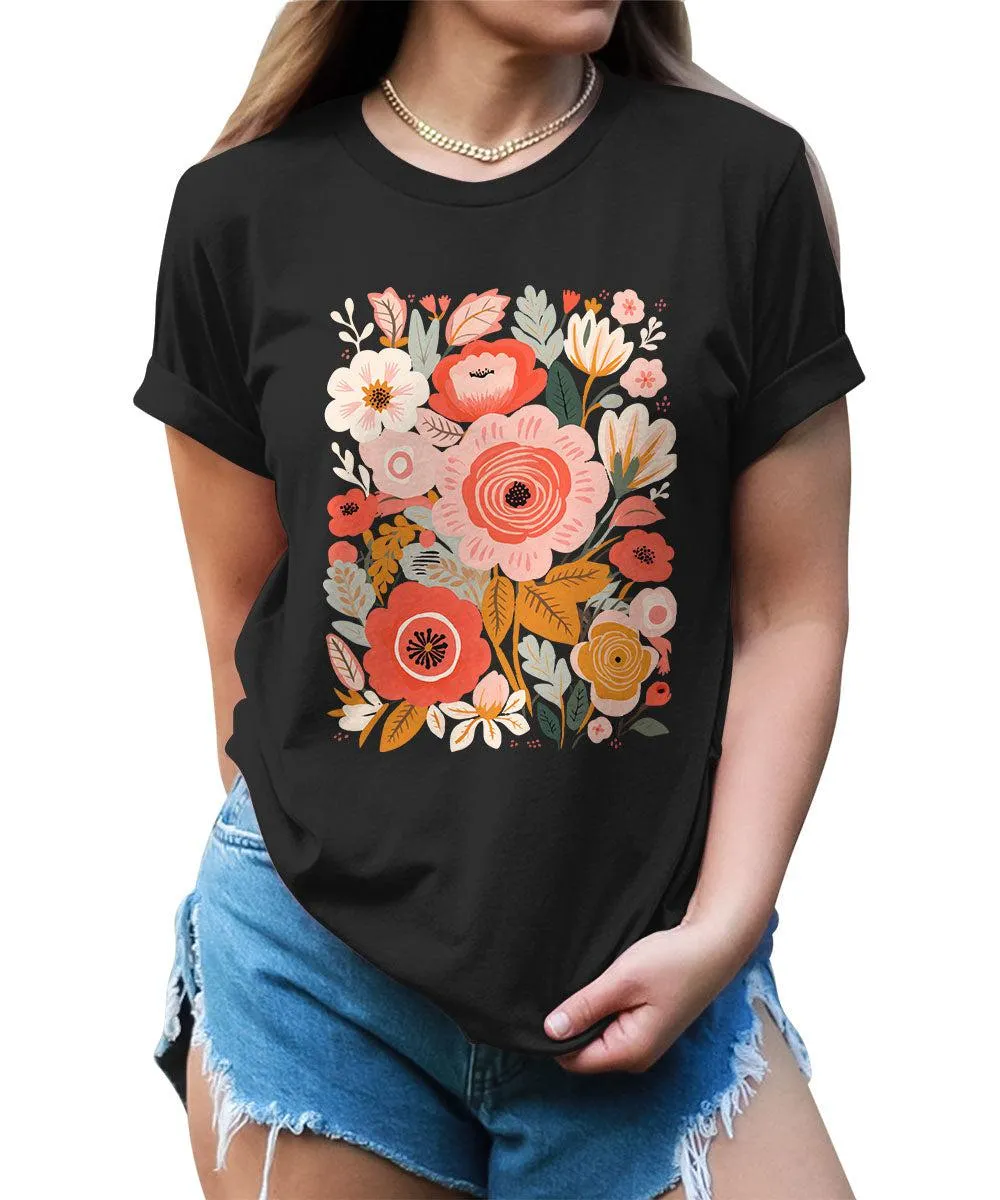 Beautiful Painted Flower  Graphic Tees For Women