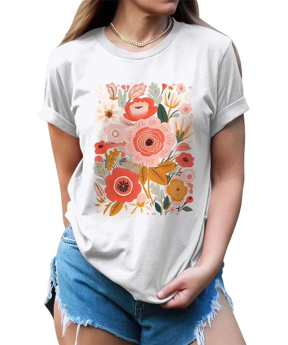 Beautiful Painted Flower  Graphic Tees For Women