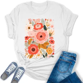 Beautiful Painted Flower  Graphic Tees For Women