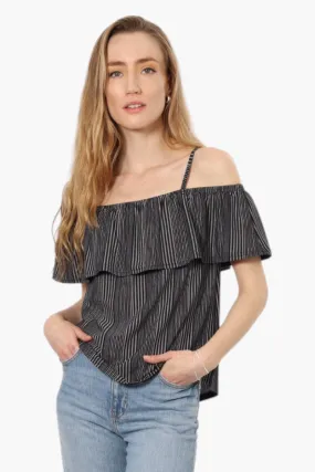 Beechers Brook Striped Flounce Tank Top - Black