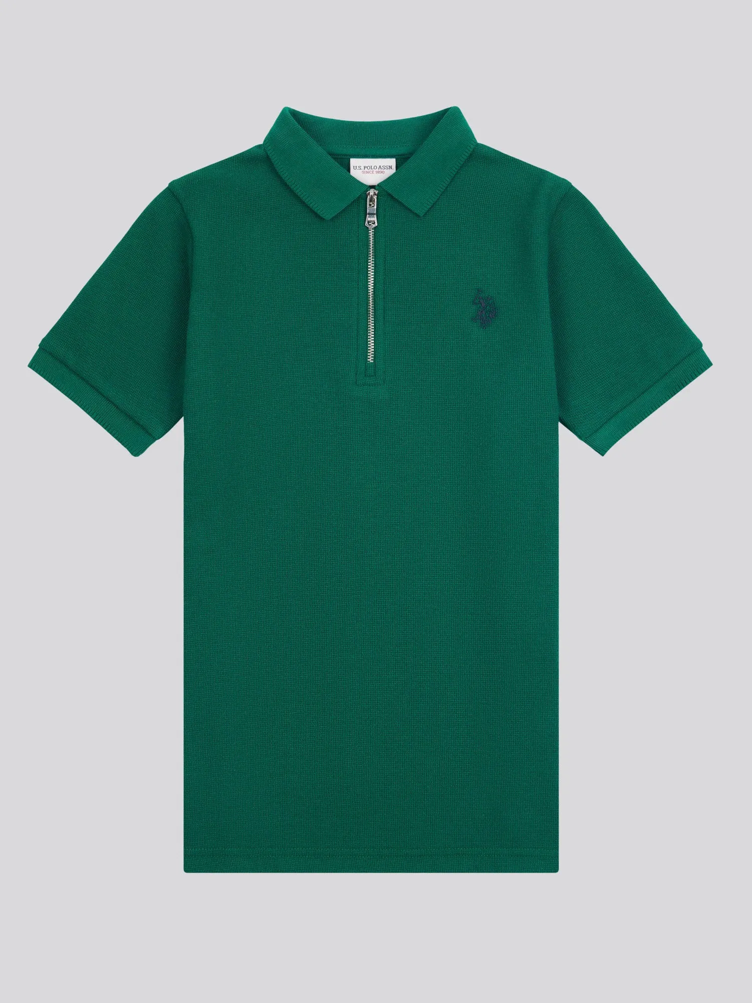 Boys Double Horsemen Textured Polo Shirt in Rain Forest