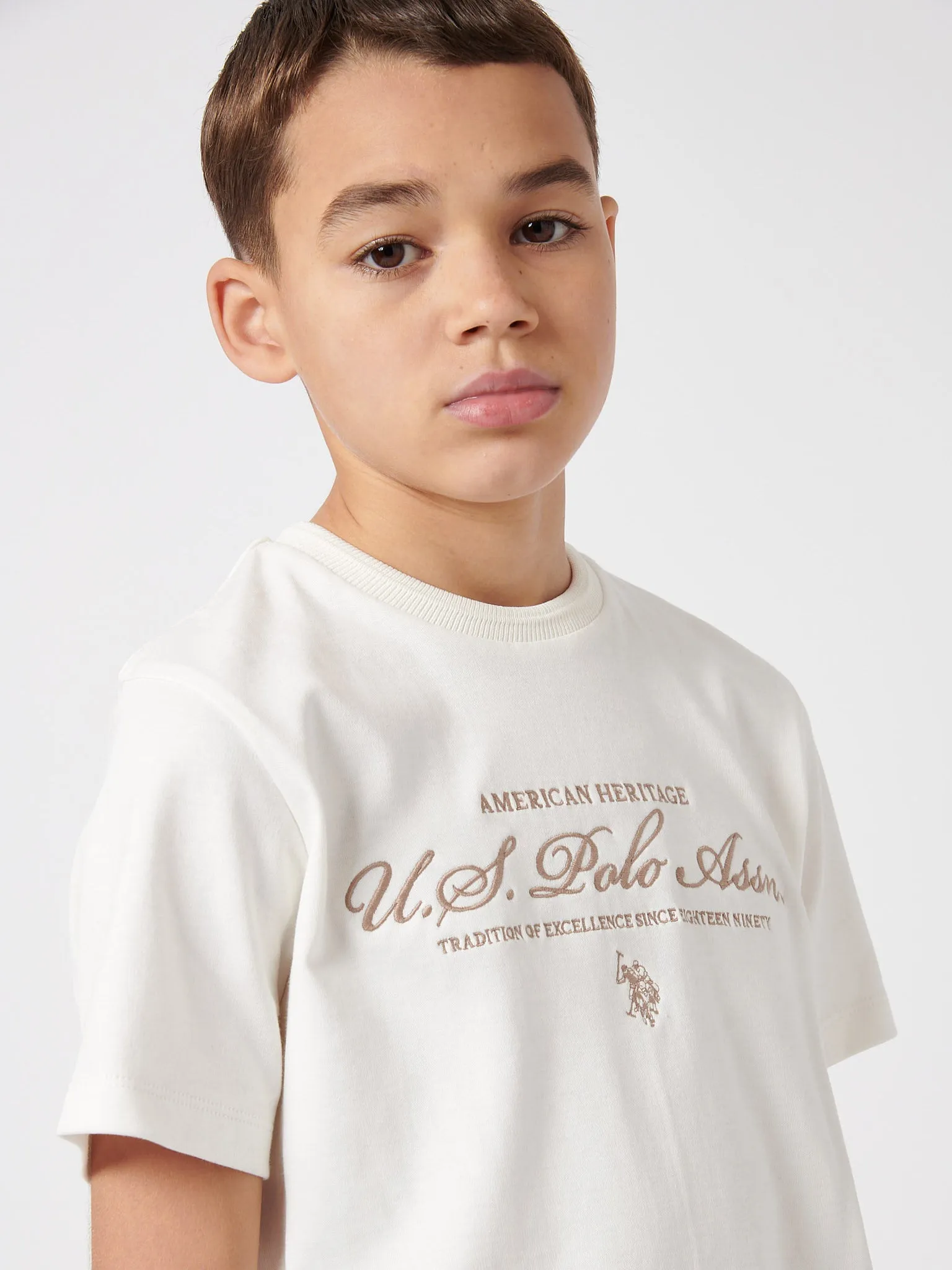 Boys Premium Embroidery Graphic T-Shirt in Whisper White