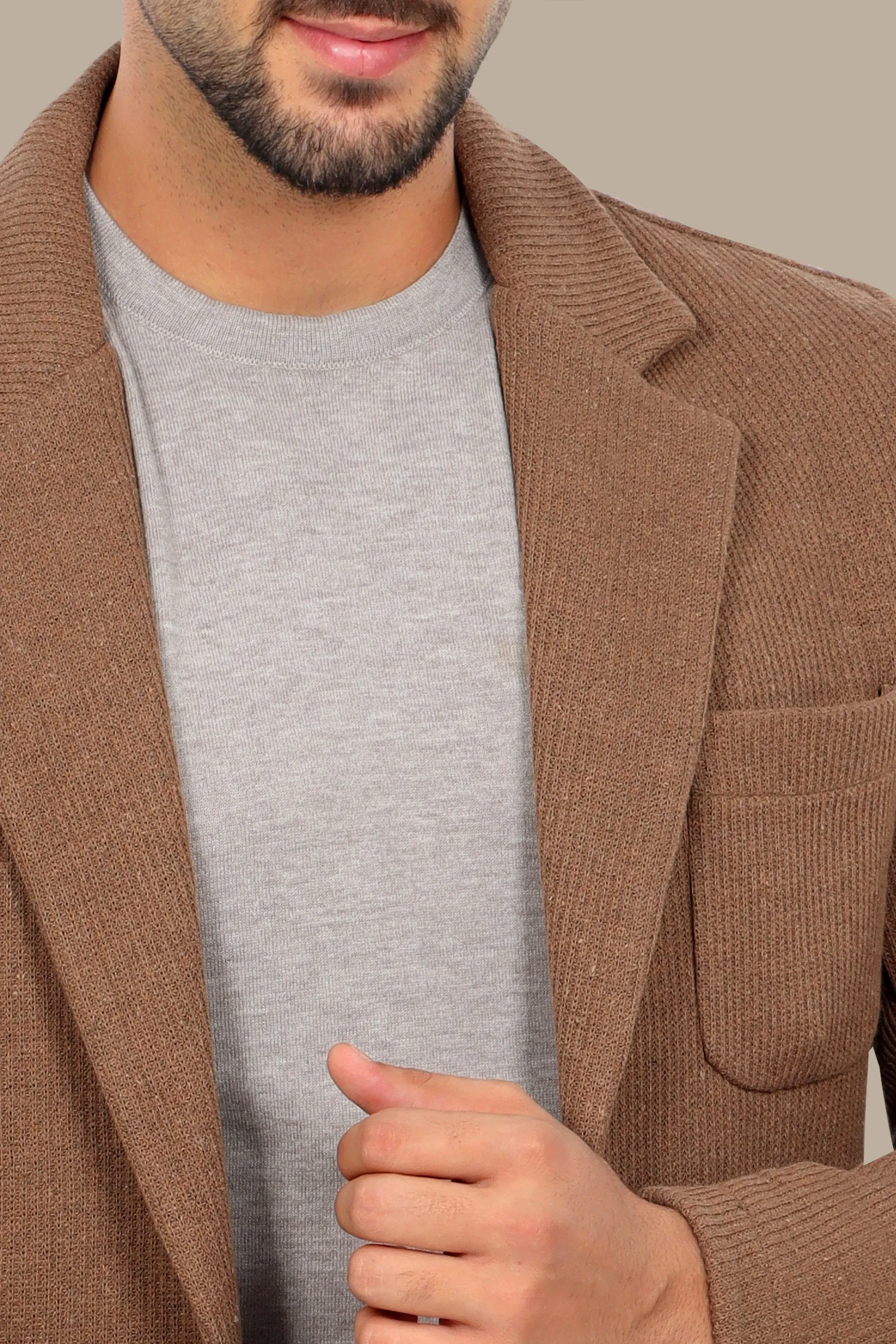 Brown Cotton Mercerized Blazer with Notch Lapel