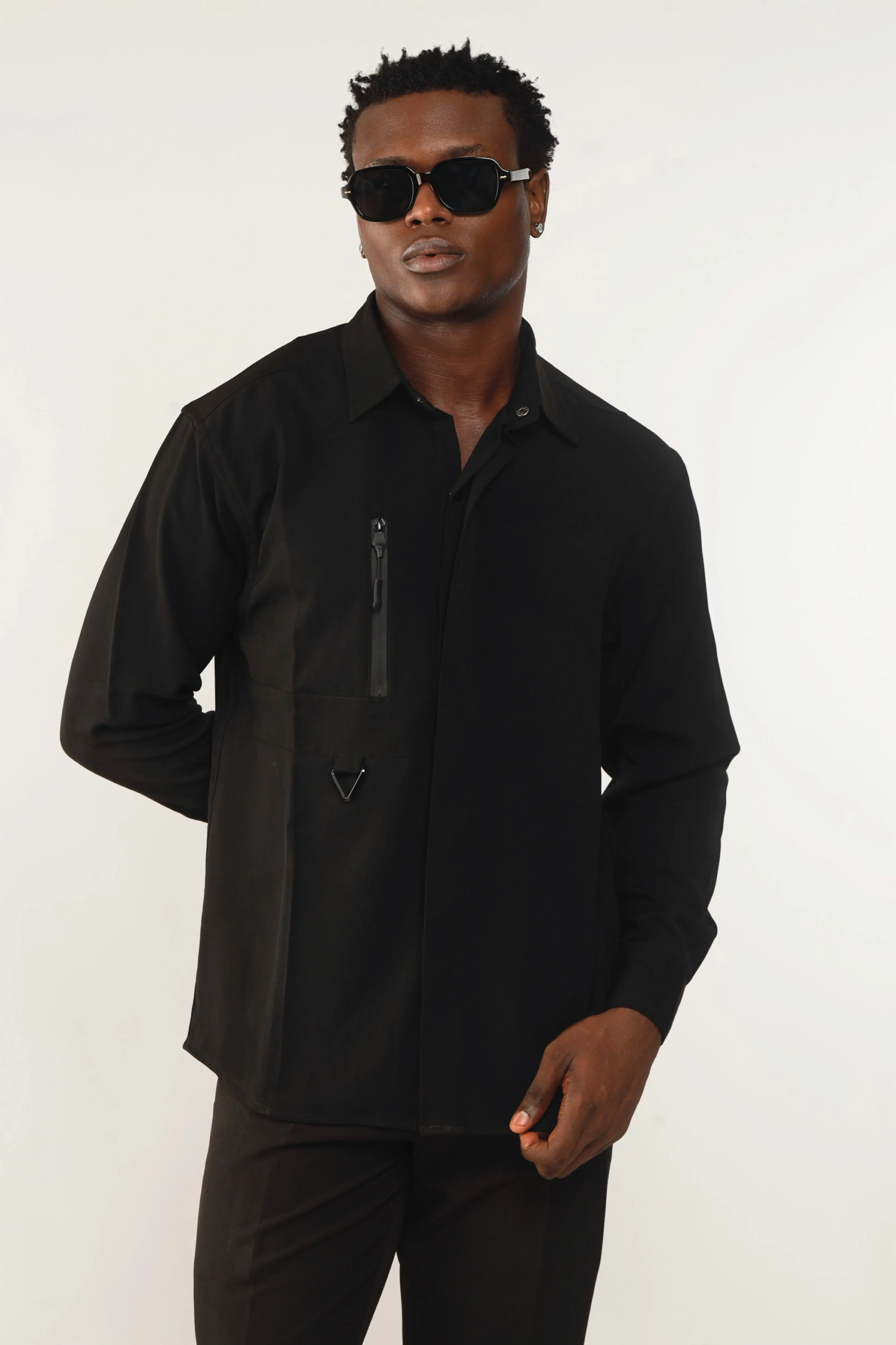 Cali Luxe Zipper Oxford Shirt - Black