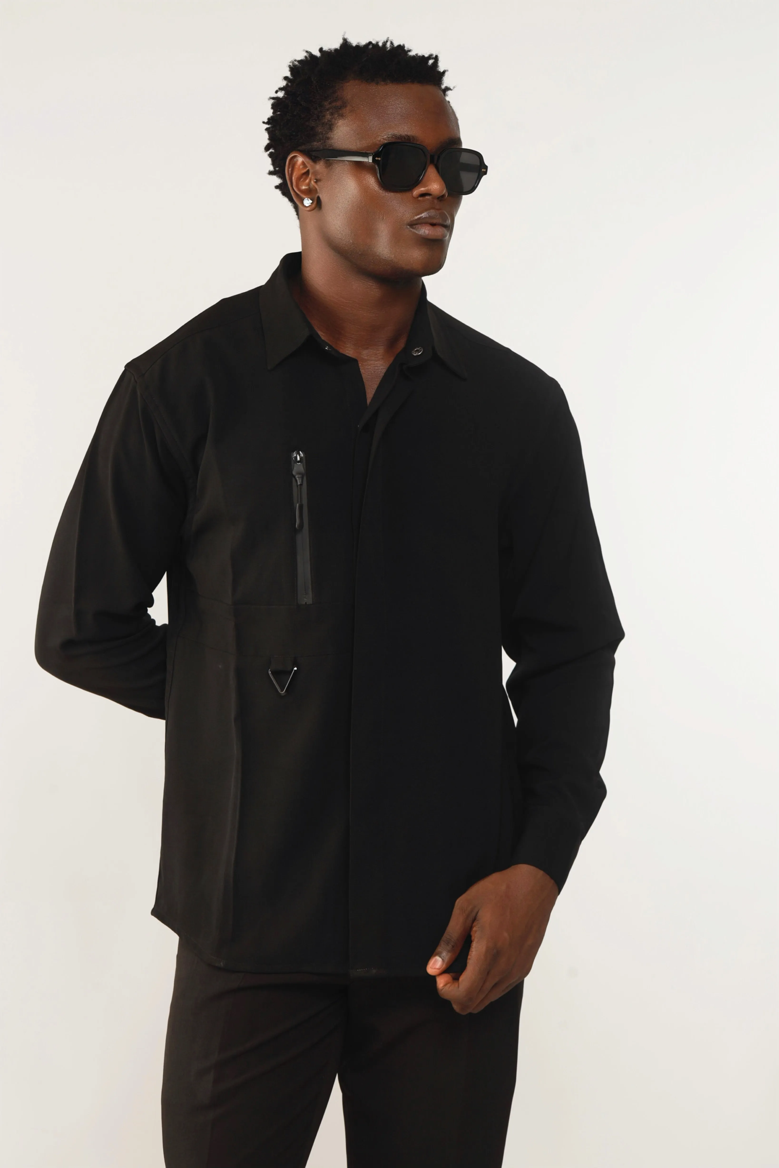 Cali Luxe Zipper Oxford Shirt - Black