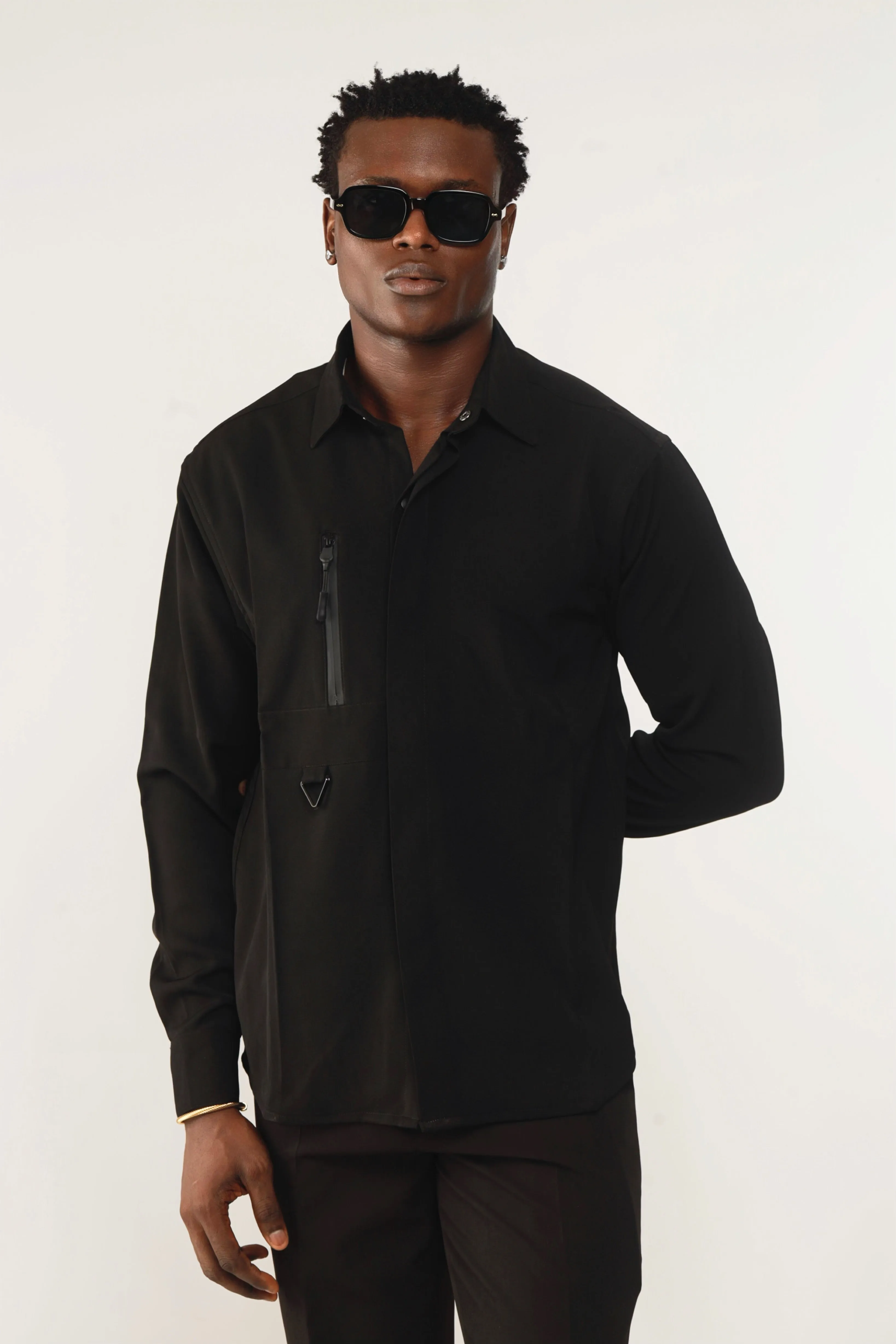 Cali Luxe Zipper Oxford Shirt - Black