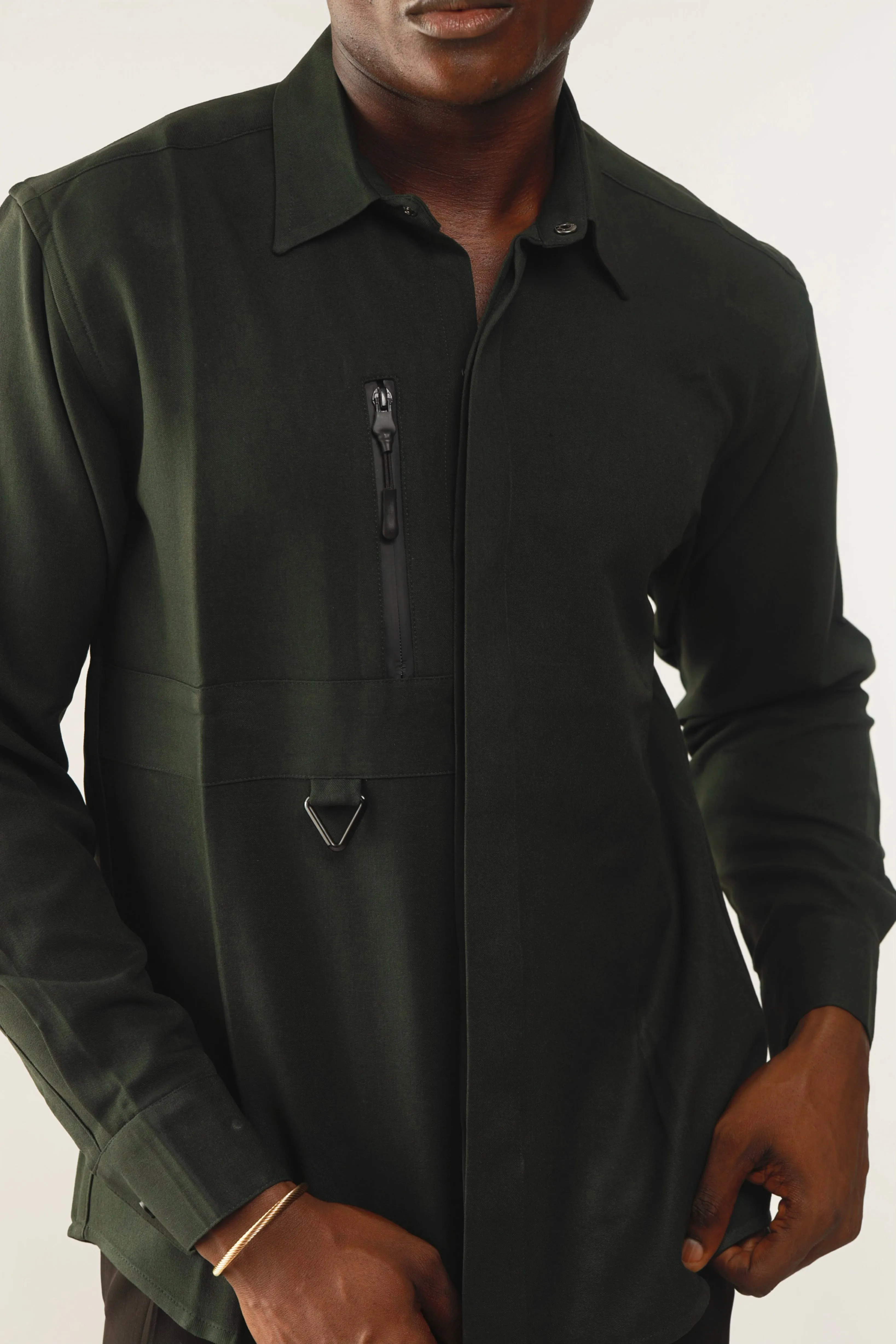 Cali Luxe Zipper Oxford Shirt - Green