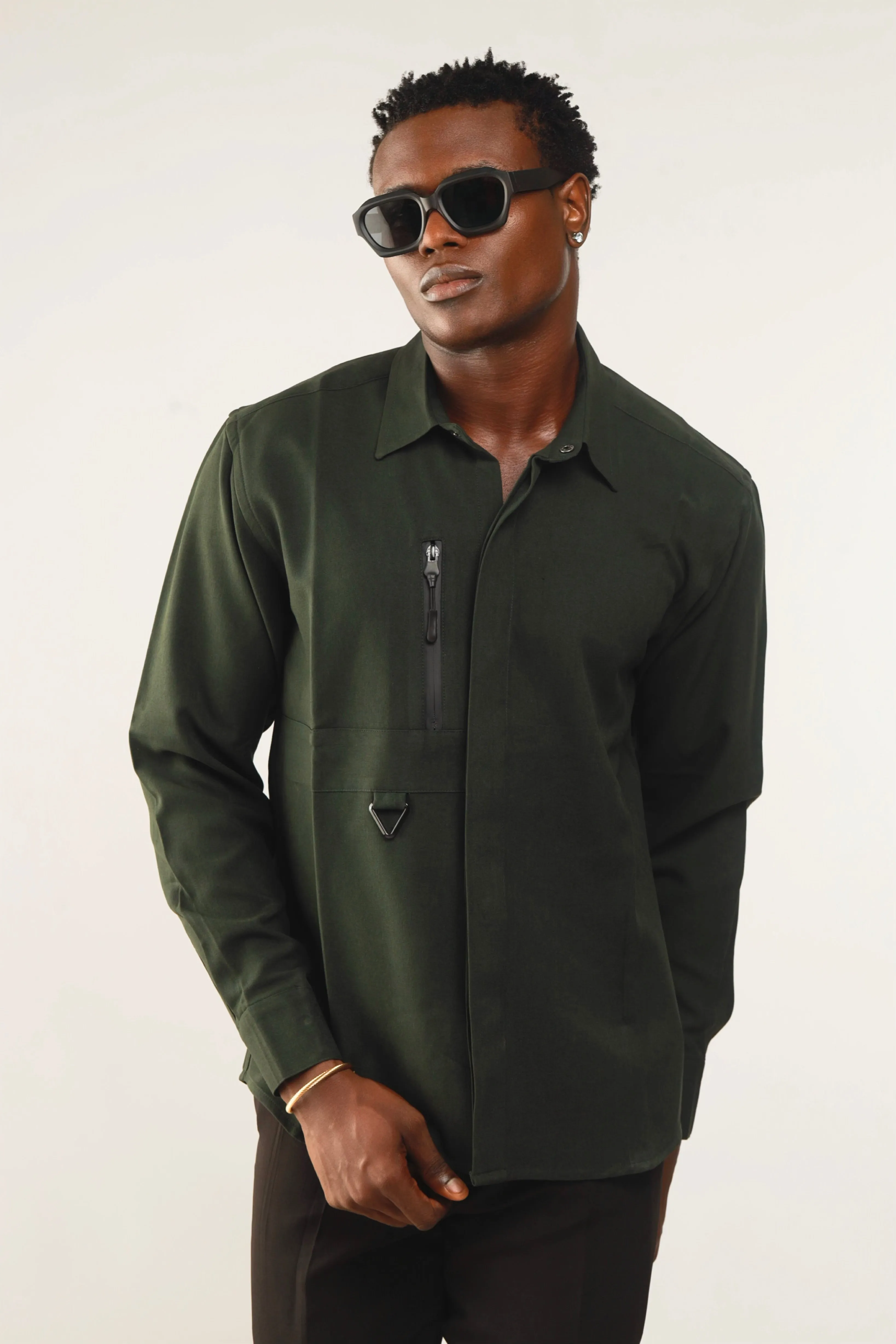 Cali Luxe Zipper Oxford Shirt - Green