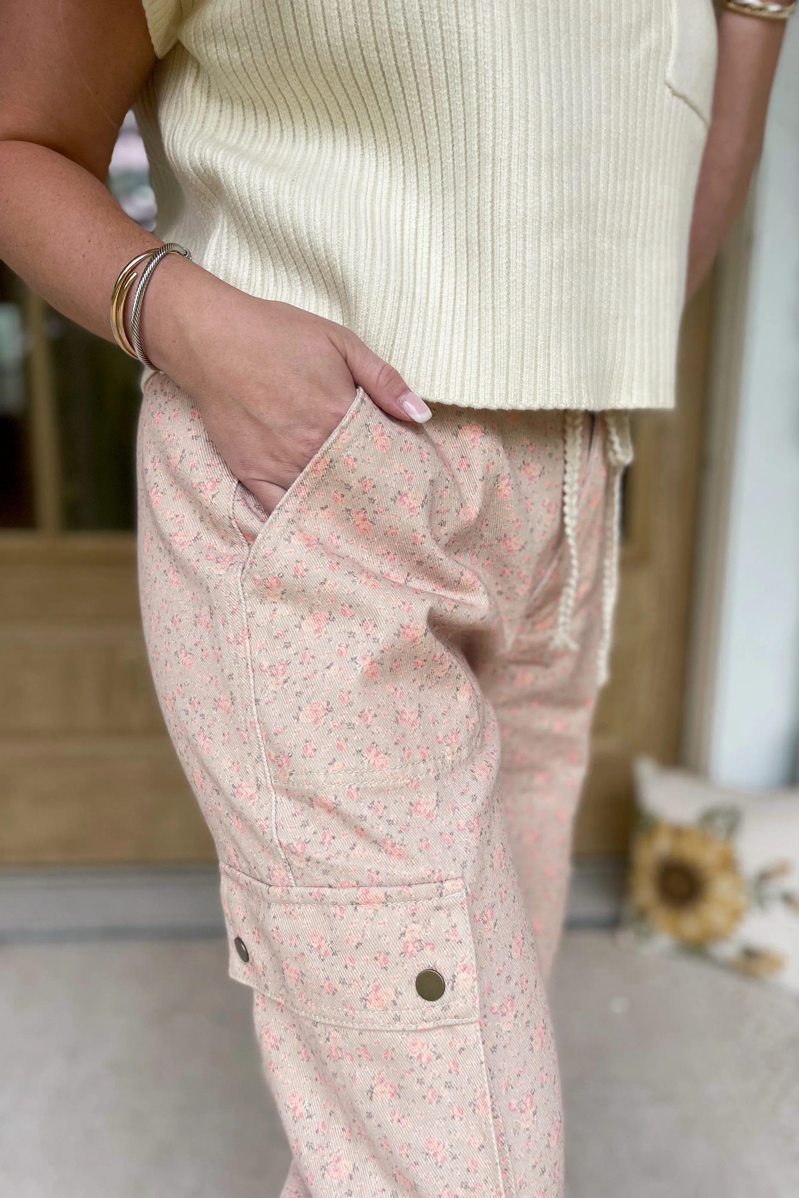 Camille Floral Twill Pocket Detail Jogger Pant Bottoms *FINAL SALE*