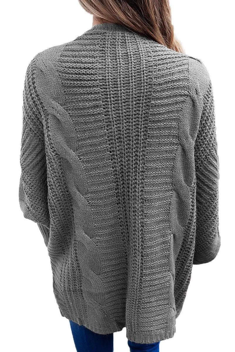 Casual Grey Ribbed Cuffs Dolman Sleeved Cardigan