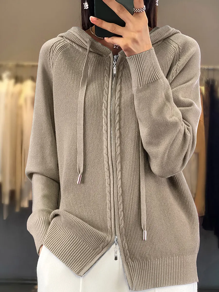 Casual Hooded Knit Cardigan