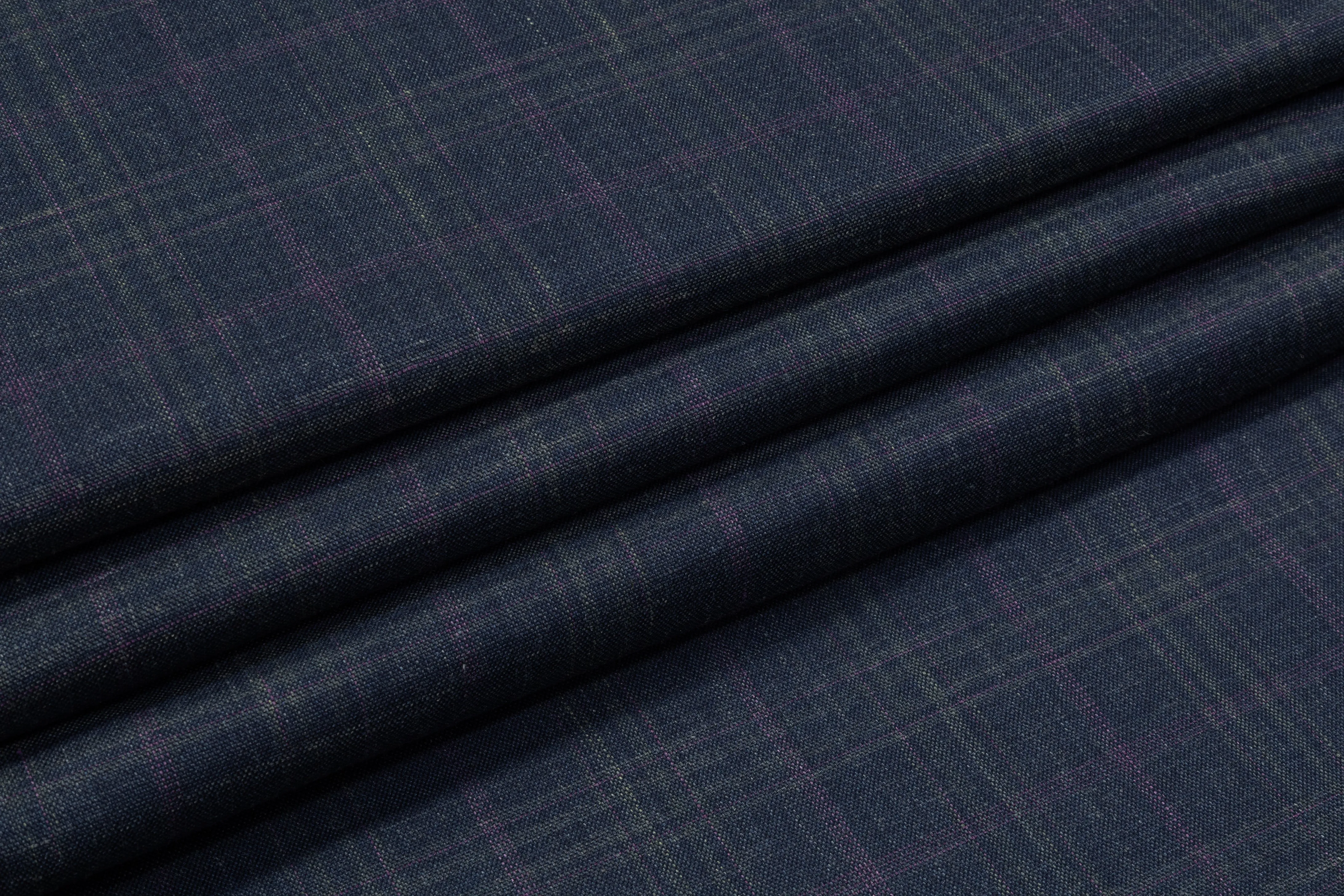 Checked Italian Wool Suiting - Blue / Purple