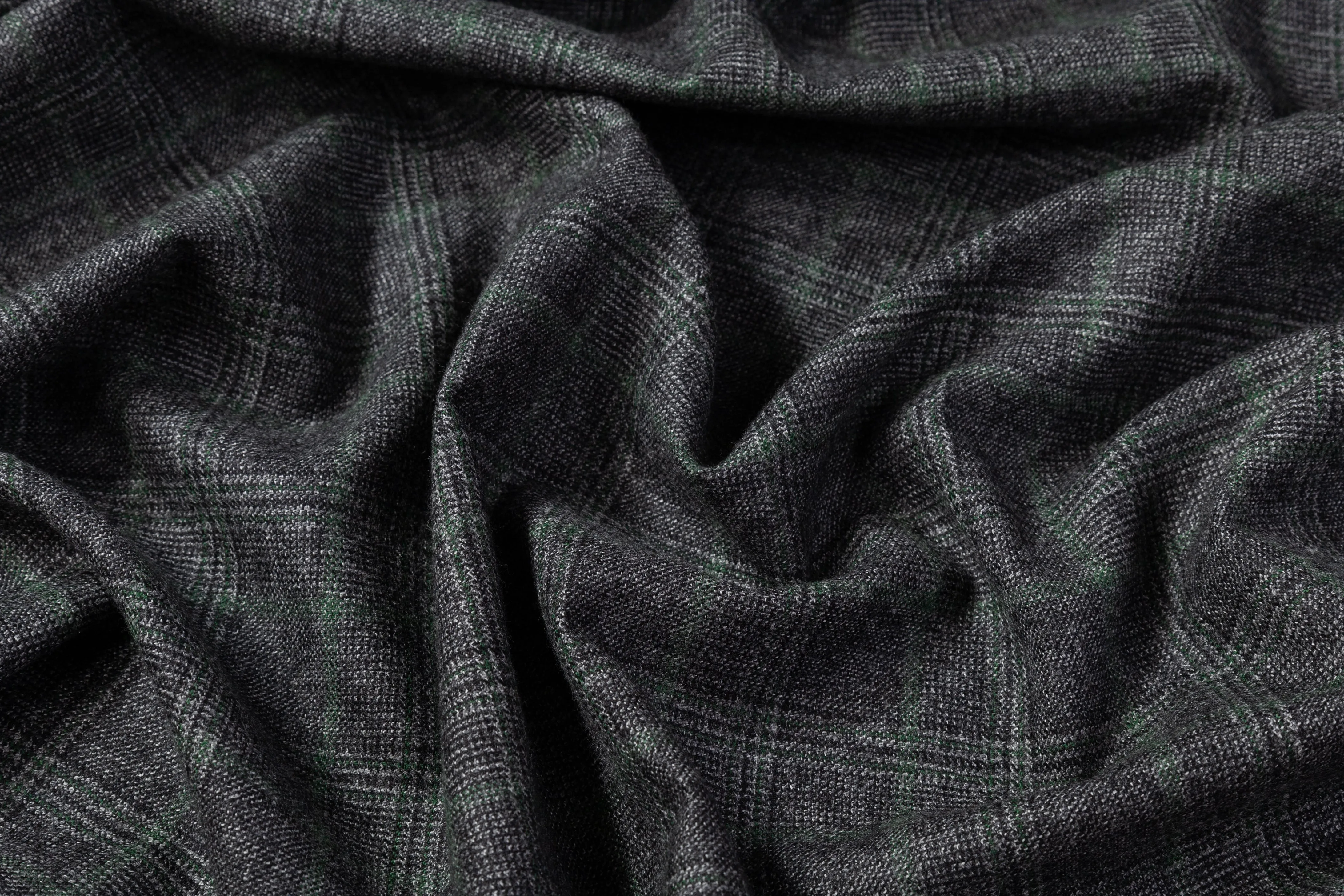 Checked Italian Wool Suiting - Gray / Green