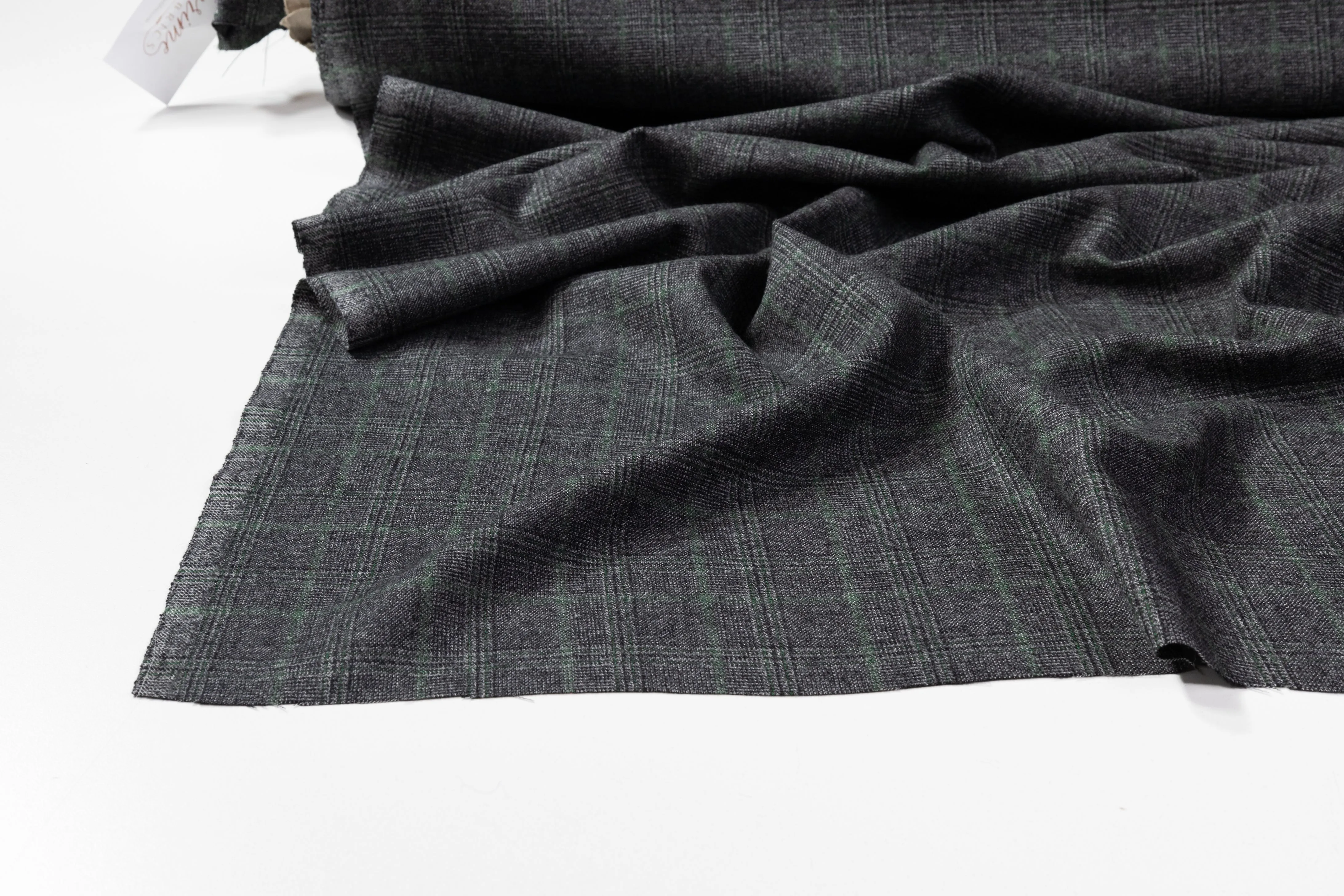 Checked Italian Wool Suiting - Gray / Green