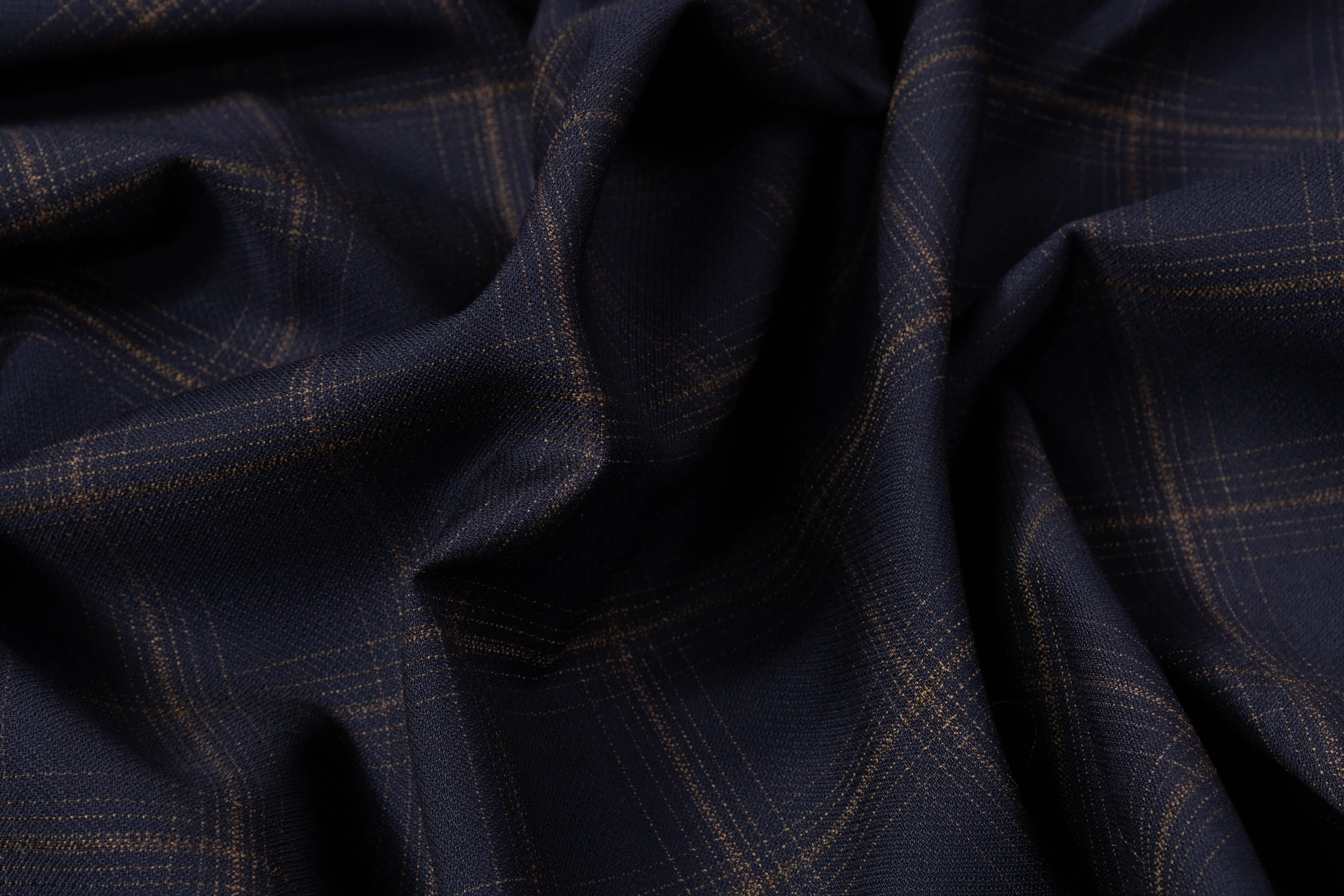 Checked Italian Wool Suiting - Navy Blue / Brown