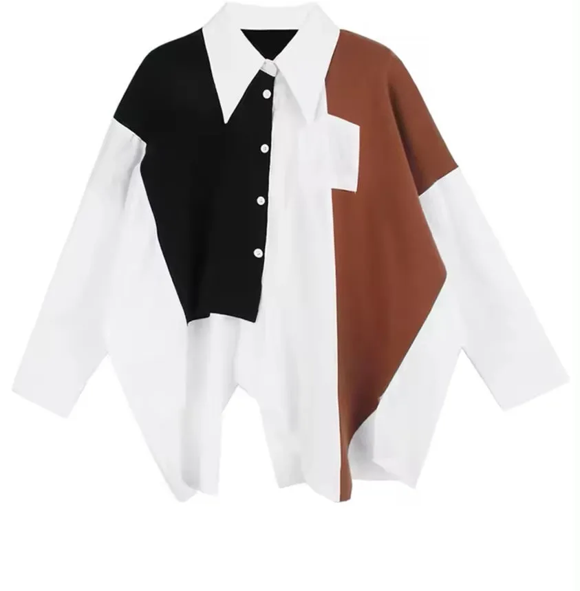 Color Block Asymmetrical Shirt