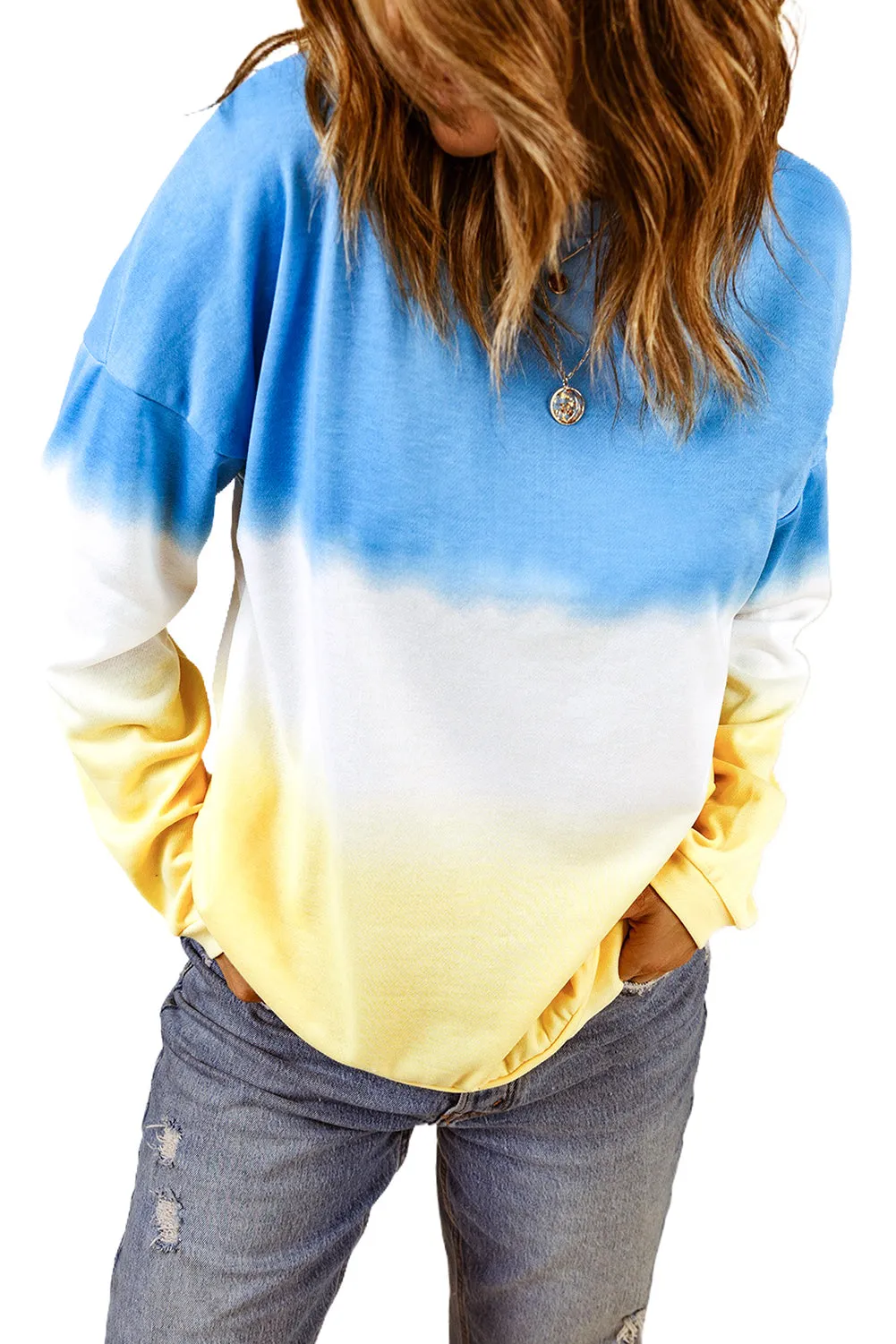 Color Block Tie Dye Pullover Sweatshirt