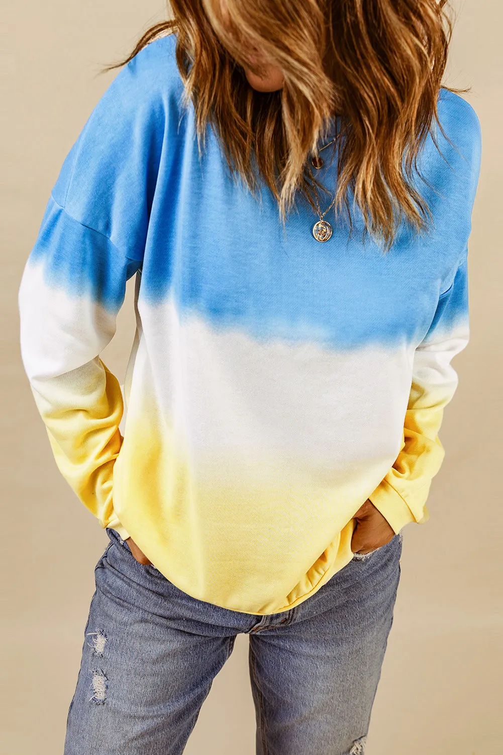 Color Block Tie Dye Pullover Sweatshirt