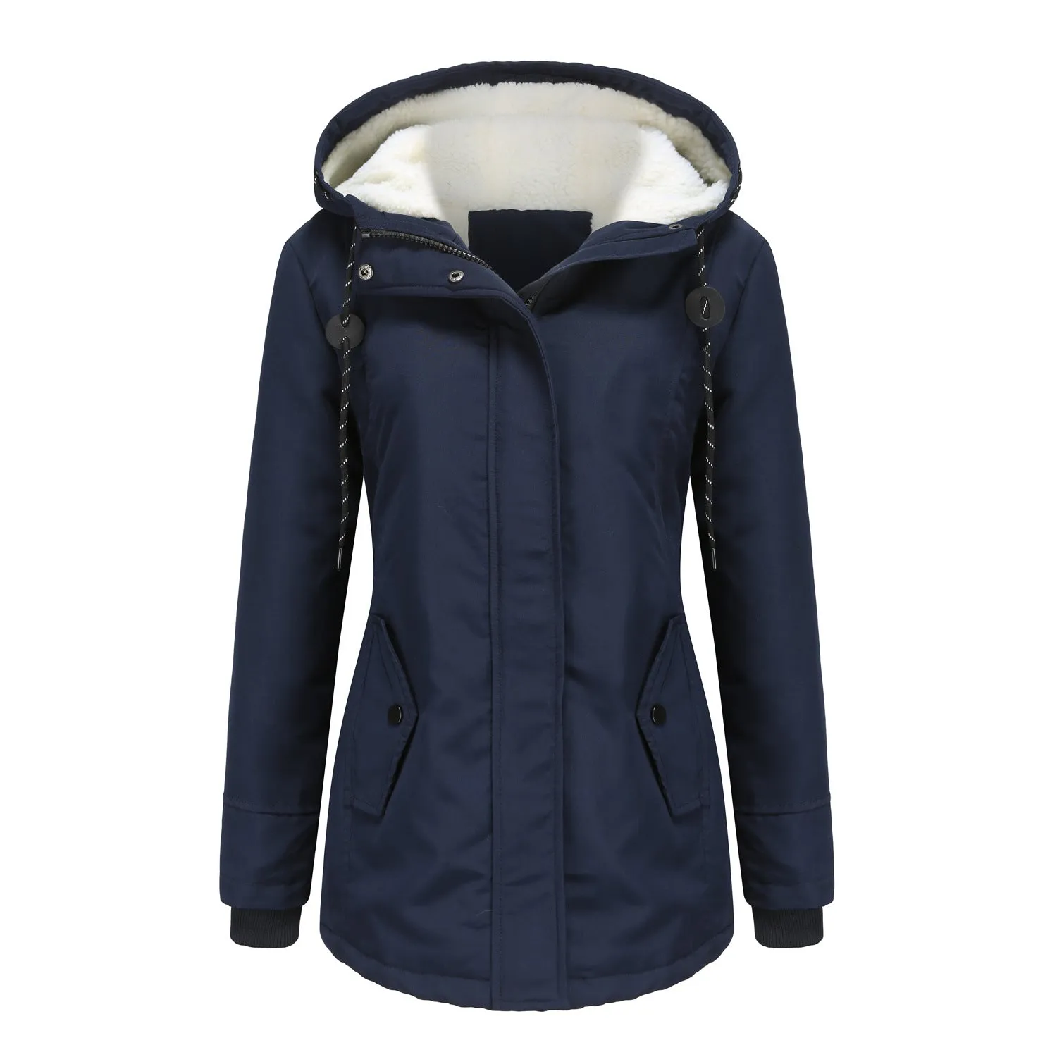 Comfortable Elegant Women's Fleece Thickened Hooded Coats