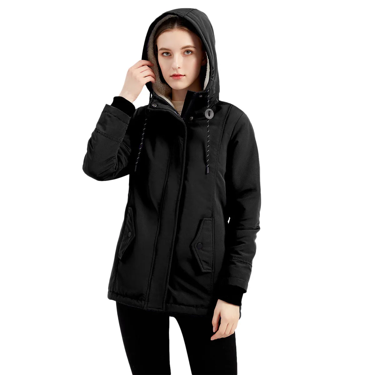 Comfortable Elegant Women's Fleece Thickened Hooded Coats