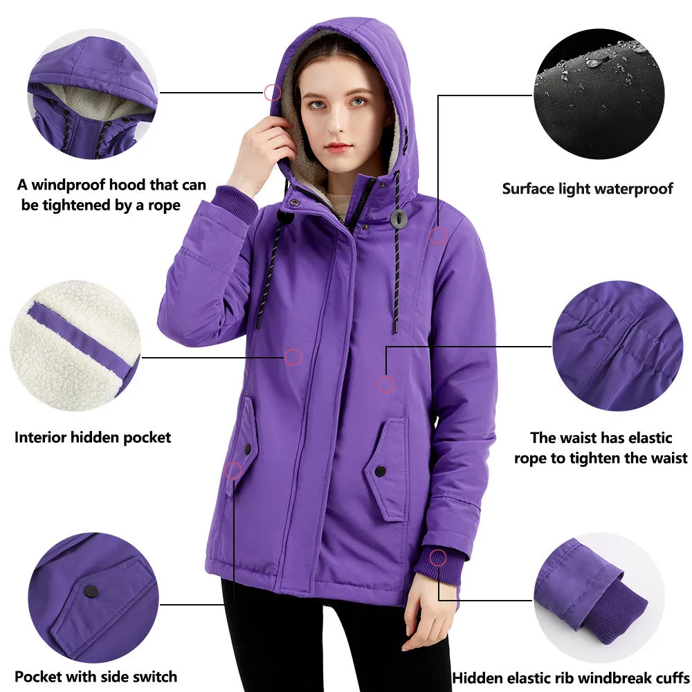 Comfortable Elegant Women's Fleece Thickened Hooded Coats