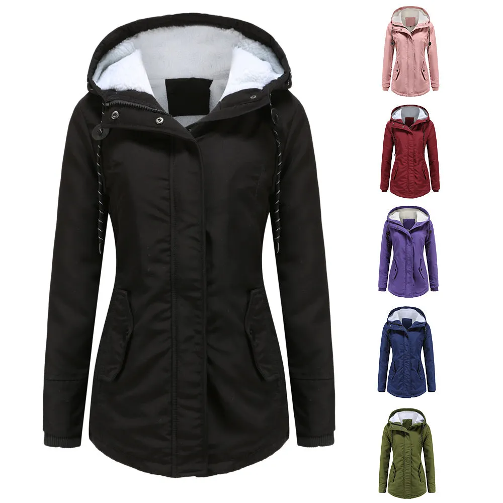 Comfortable Elegant Women's Fleece Thickened Hooded Coats