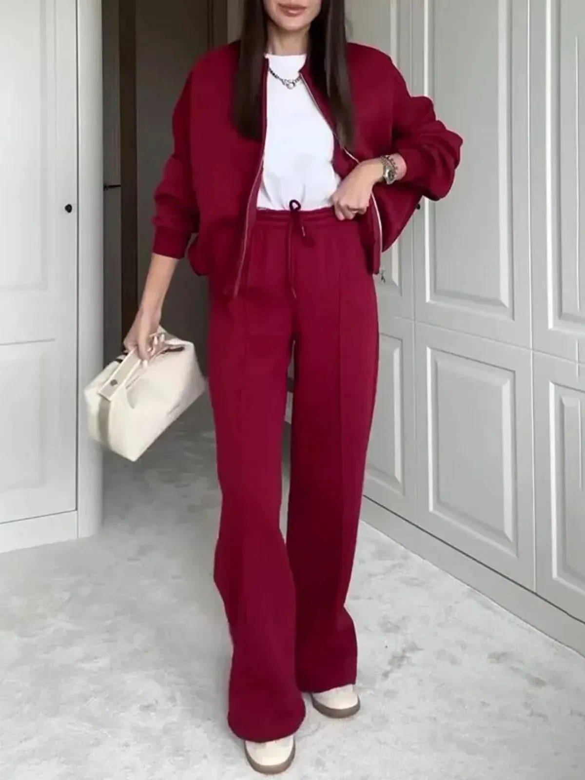 Comfy Wide-Leg Lounge Set with Zip Jacket