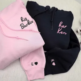 Custom Embroidered His Barbie and Her Ken Hoodies for Couples | Fun Matching Design