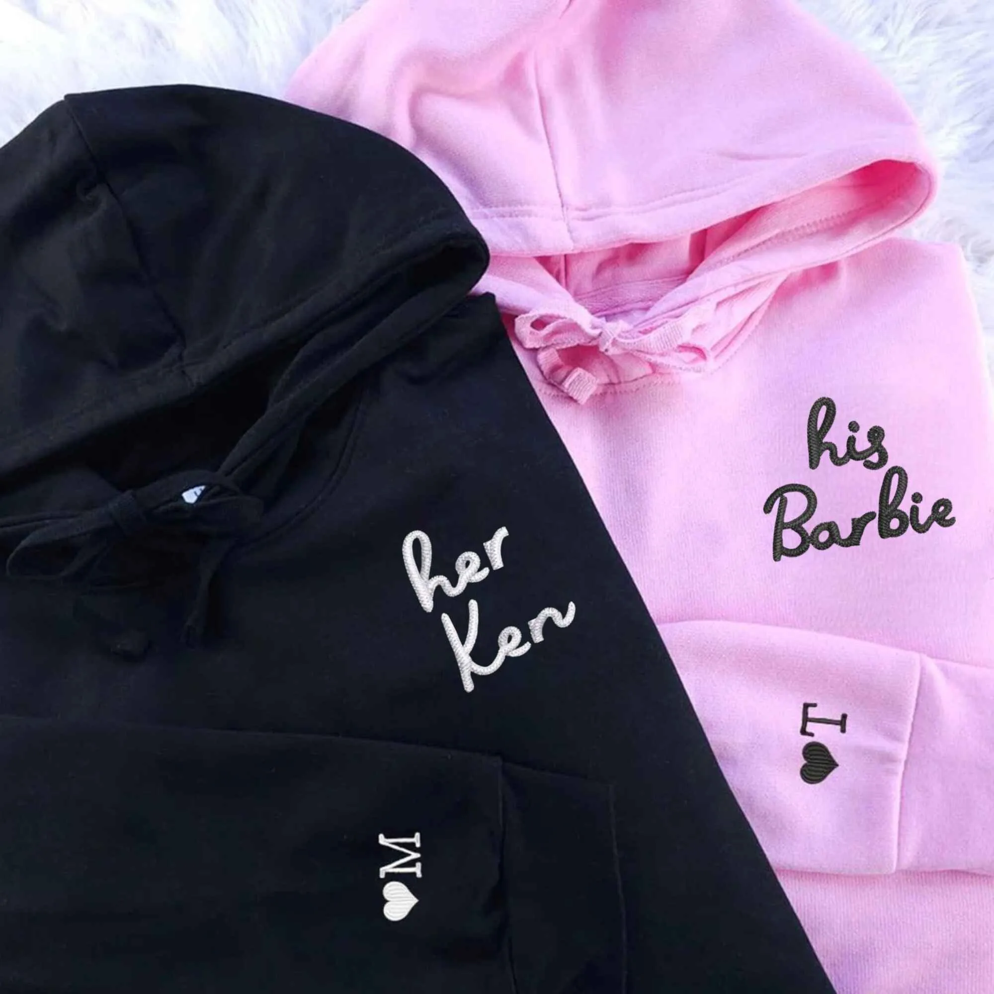 Custom Embroidered His Barbie and Her Ken Hoodies for Couples | Fun Matching Design