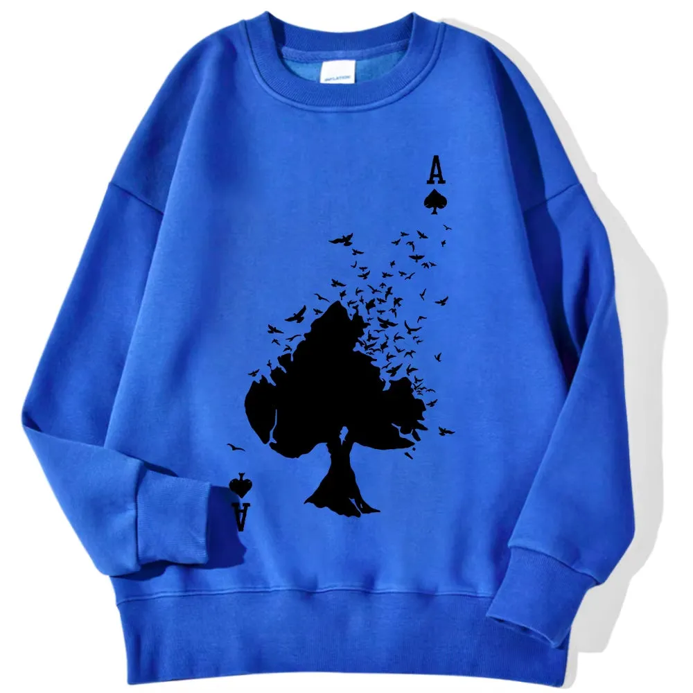 Drifting Spades a Black Pattern Male Sweatshirts Comfortable Creative Pullovers Hip Hop Tops Fleece Casual Streetwear for Mans