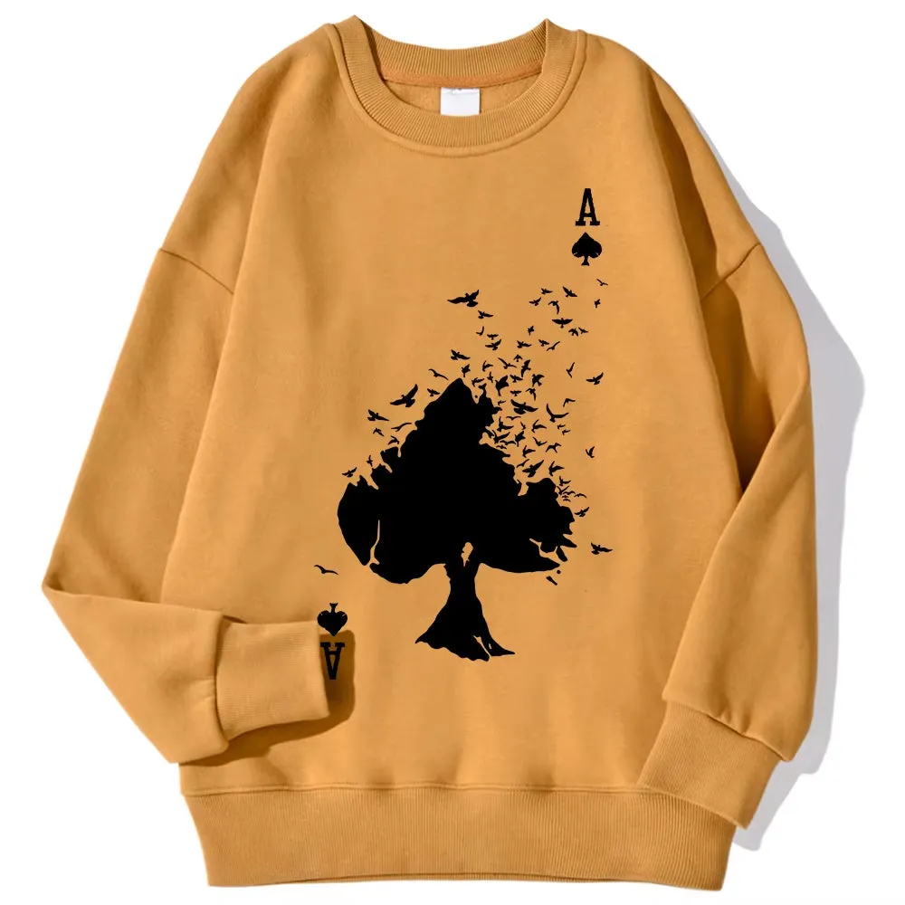 Drifting Spades a Black Pattern Male Sweatshirts Comfortable Creative Pullovers Hip Hop Tops Fleece Casual Streetwear for Mans