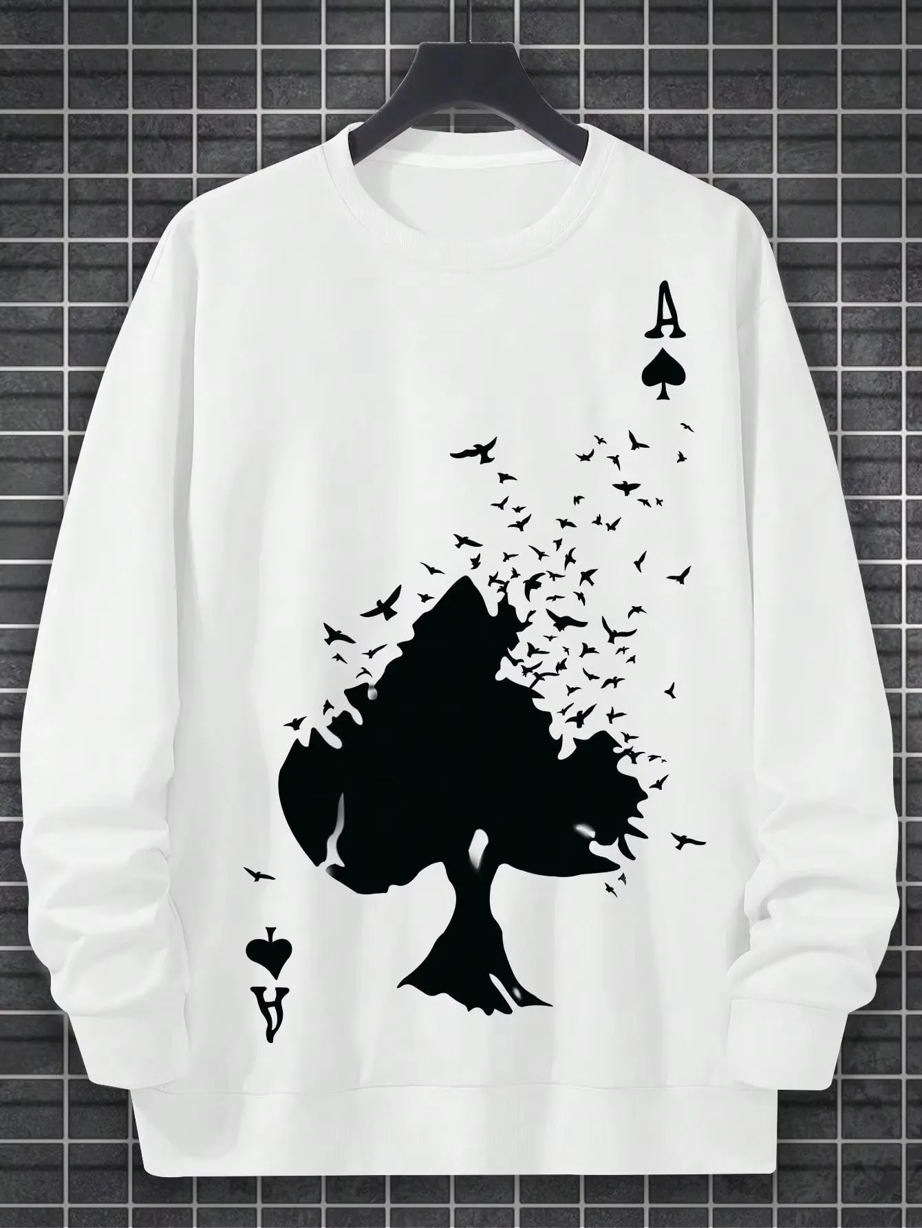 Drifting Spades a Black Pattern Male Sweatshirts Comfortable Creative Pullovers Hip Hop Tops Fleece Casual Streetwear for Mans