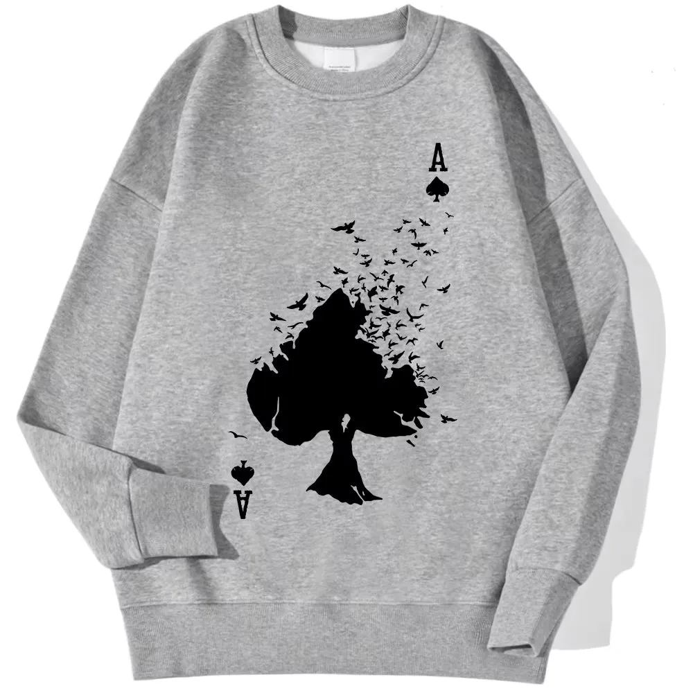 Drifting Spades a Black Pattern Male Sweatshirts Comfortable Creative Pullovers Hip Hop Tops Fleece Casual Streetwear for Mans