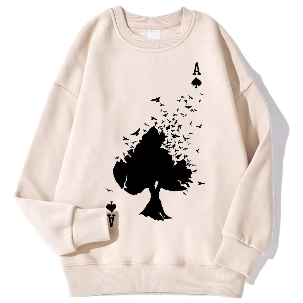 Drifting Spades a Black Pattern Male Sweatshirts Comfortable Creative Pullovers Hip Hop Tops Fleece Casual Streetwear for Mans