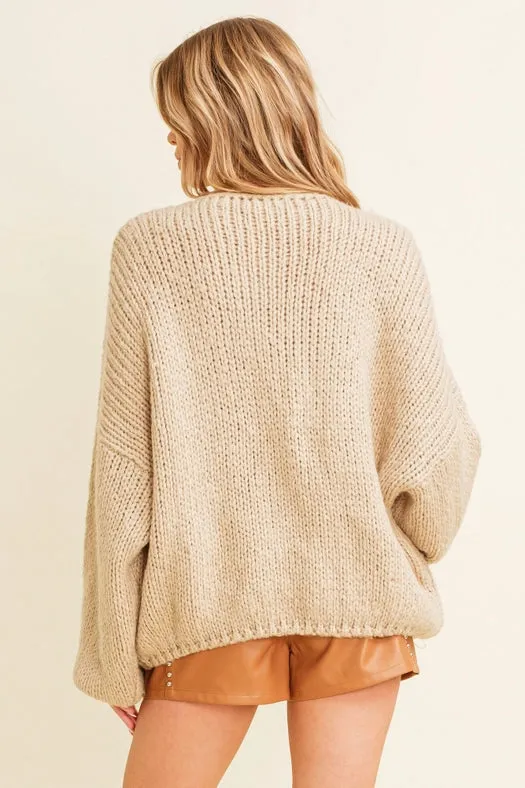 Dropped Shoulder Knit Sweater Beige