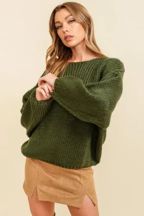 Dropped Shoulder Knit Sweater Hunter Green