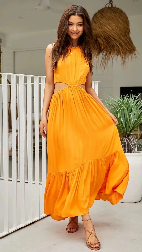 Fresh and Stylish Solid Color Midriff Outfit Halter Strap Dress