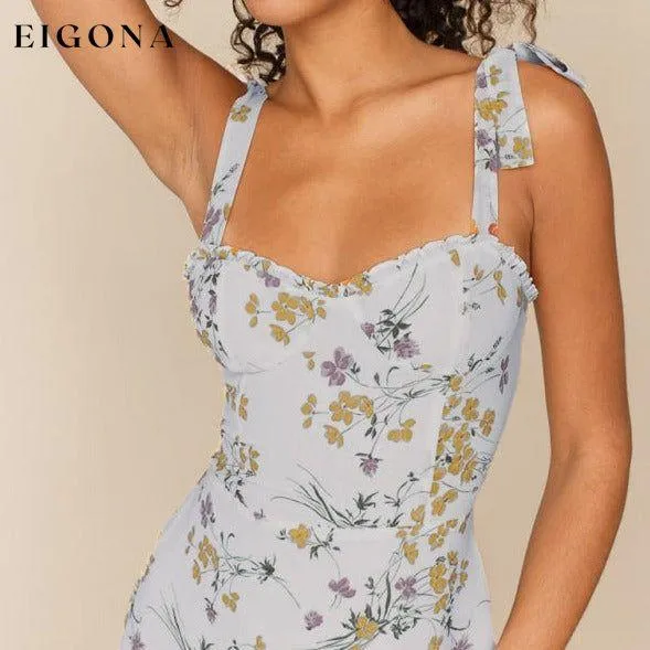 Fresh Floral print slim-fit Short Tie Dress