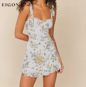 Fresh Floral print slim-fit Short Tie Dress