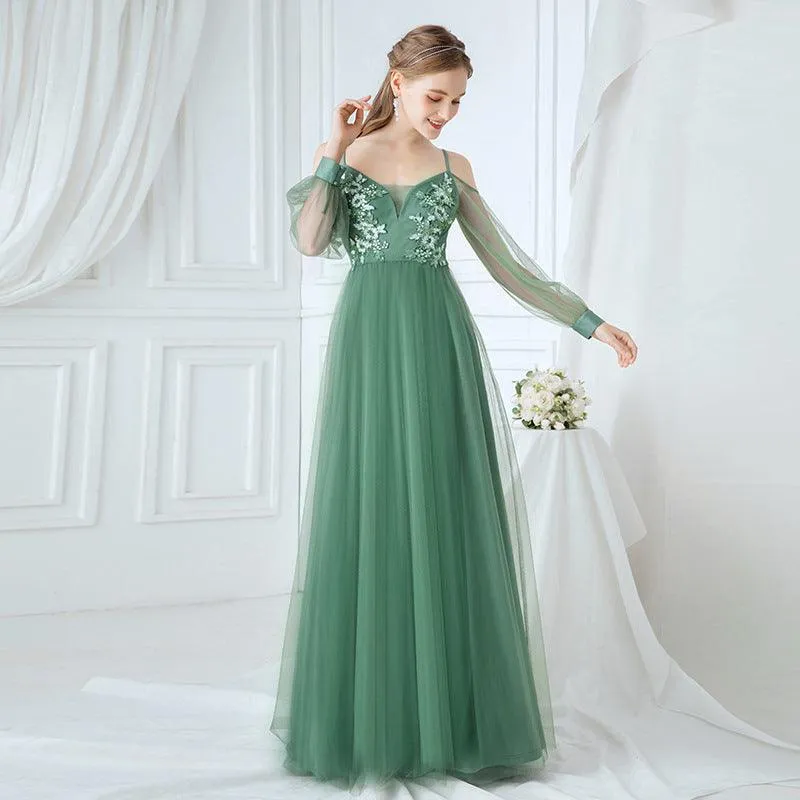 Fresh Light Green Soft Tullie Lace Appliques Beading Floor-length Formal Gown