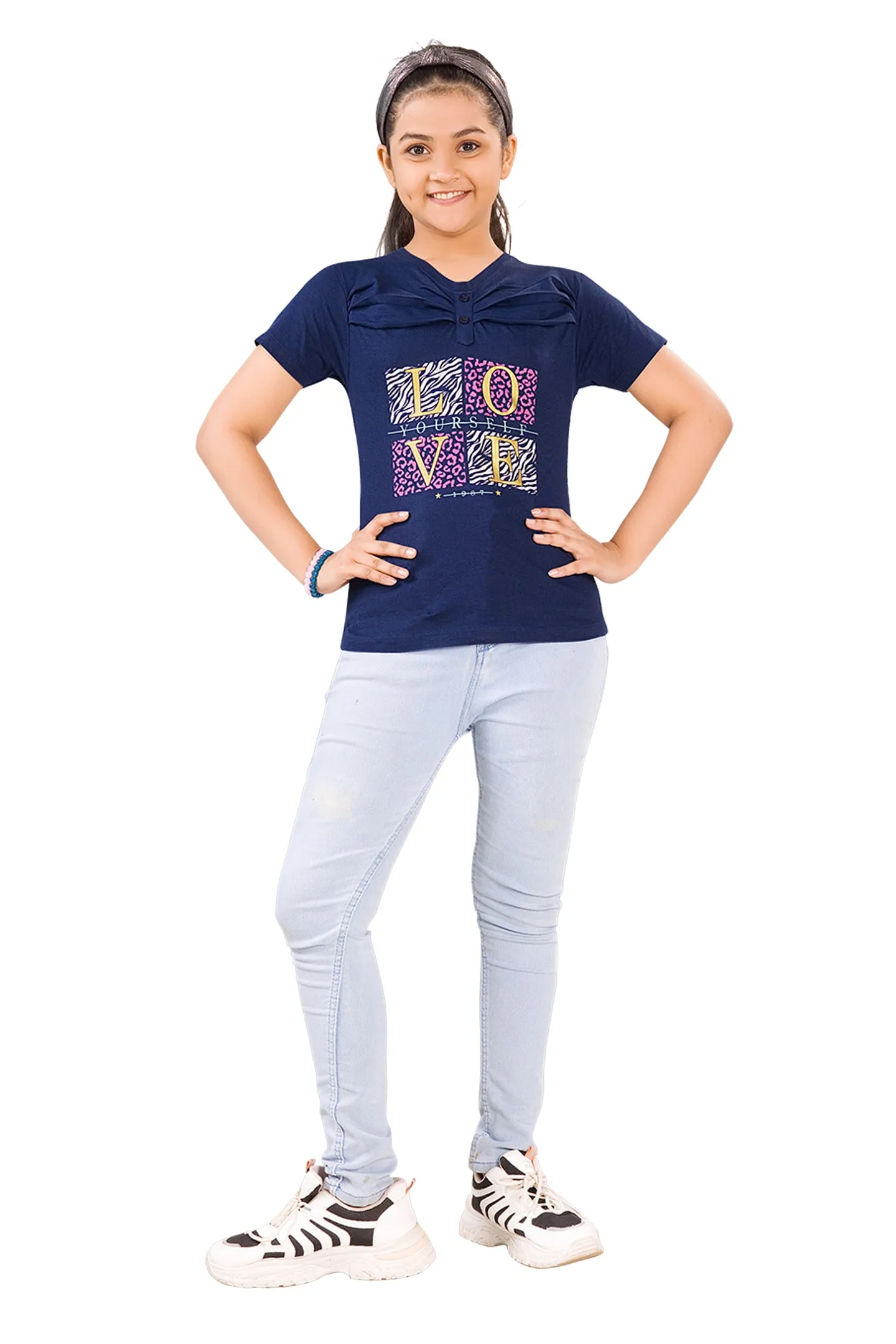 Girls Round Neck Half Sleeve Tees - Leena