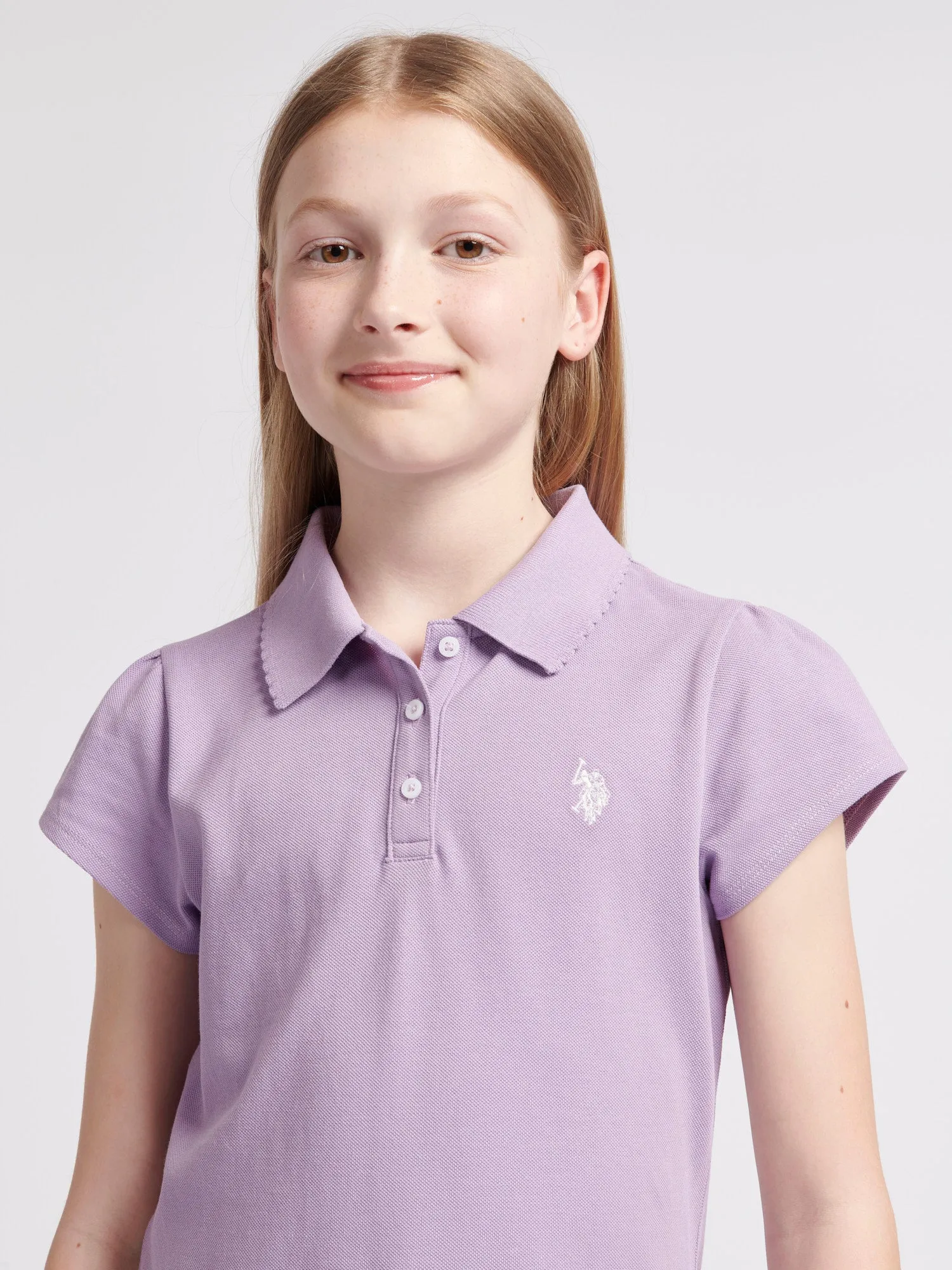 Girls Scallop Collar Polo Shirt in Viola