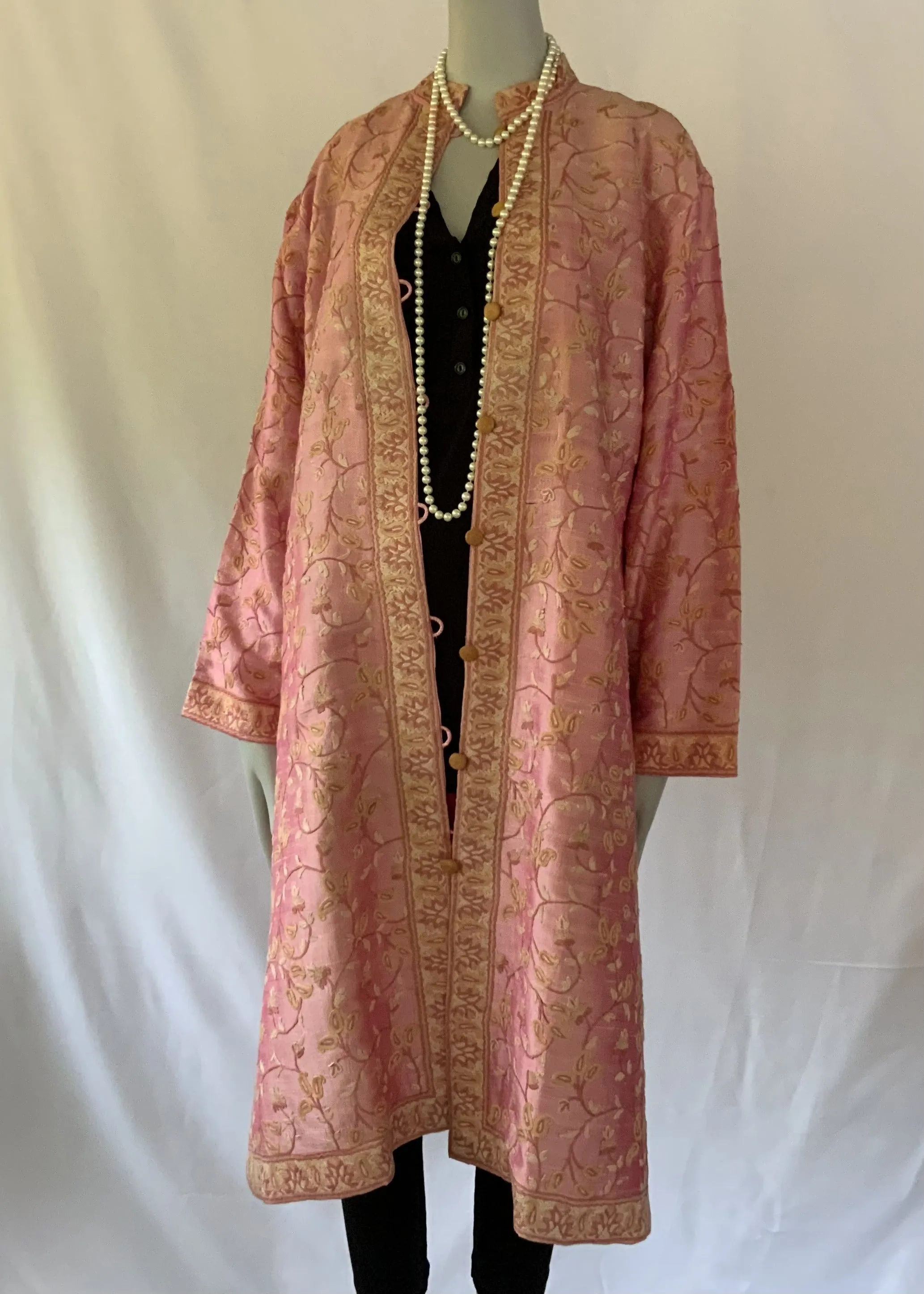 Hand Embroidered Long Jacket -  Pink