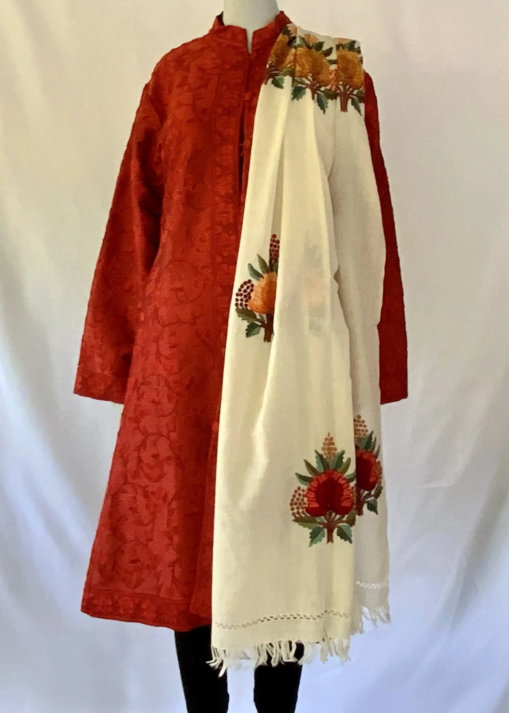 Hand Embroidered Long Jacket -  Red