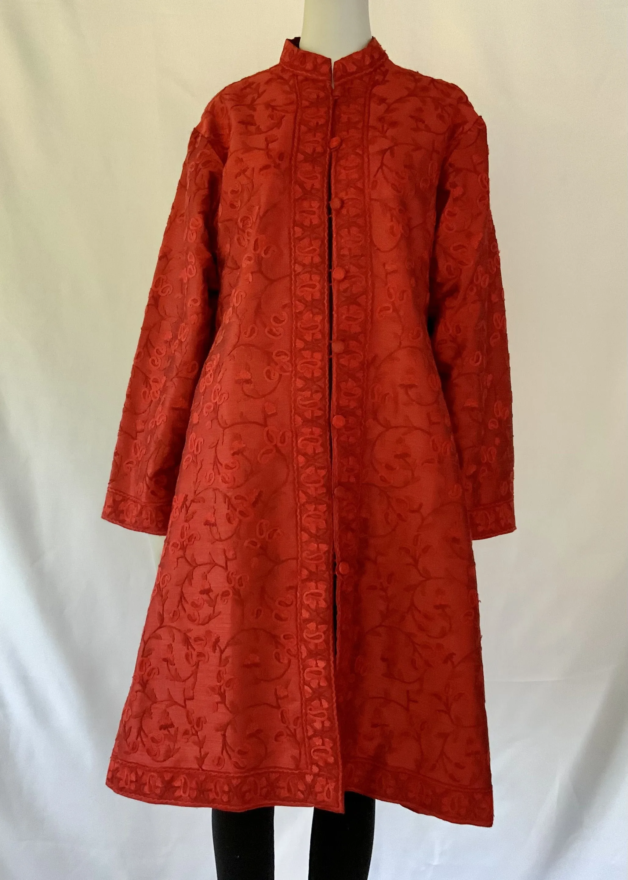 Hand Embroidered Long Jacket -  Red